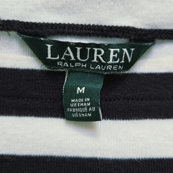 Ralph Lauren Boat neck Black and White Striped Cotton Top - Picture 5 of 9